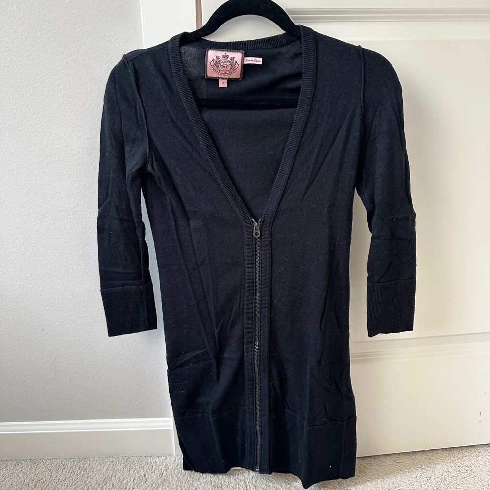 Last Chance! Juicy Couture Black Middle Sleeve Zip Up Sweater Size P